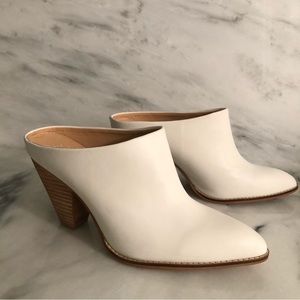 Oasis Society white 3.5 in heel mules.  All man made materials. Size 8.5